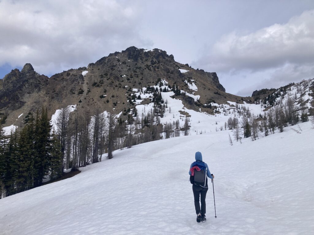 Carolyn hiking towards Pinnacle Peak in the Entiat Wildernes
