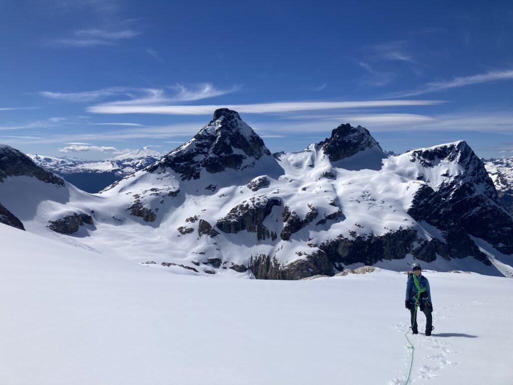 Climber heading up Colonial peak in North Cascades National Park