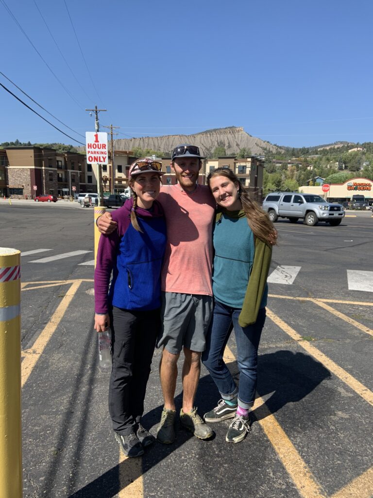 Jeff and Carolyn with their friend at the end of the Colorado Trail