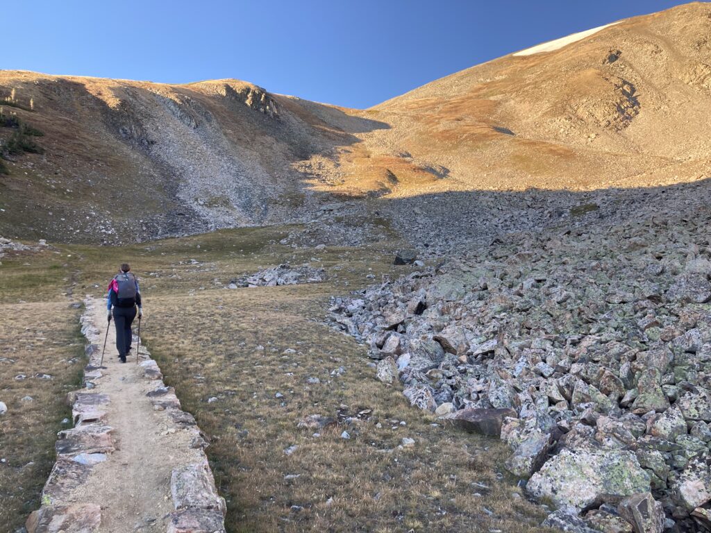 Carolyn hikes on really well maintained trail on the Colorado Trail