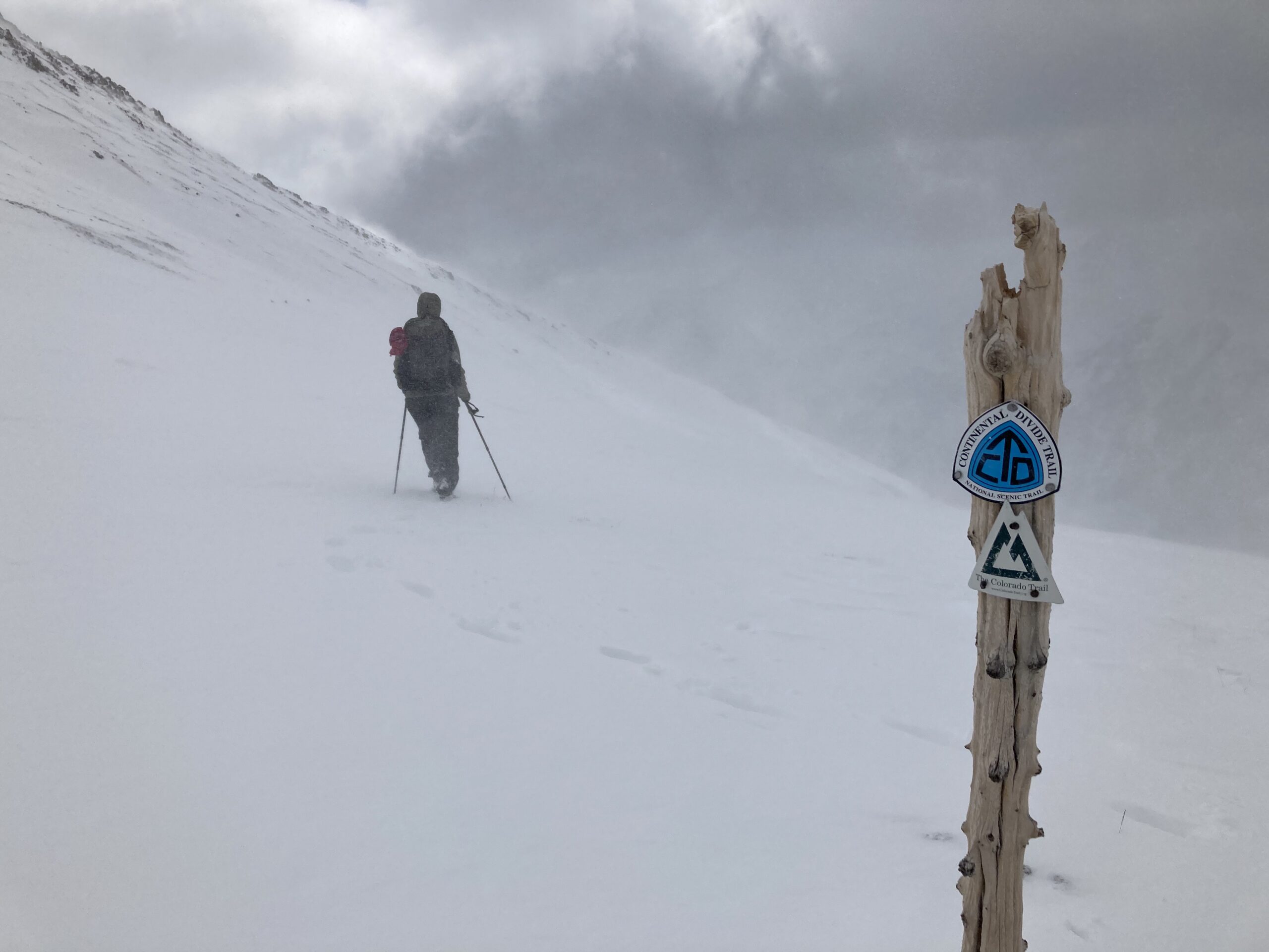 Wind and snow storm over Hope Pass just after Twin Lakes on the Colorado Trail