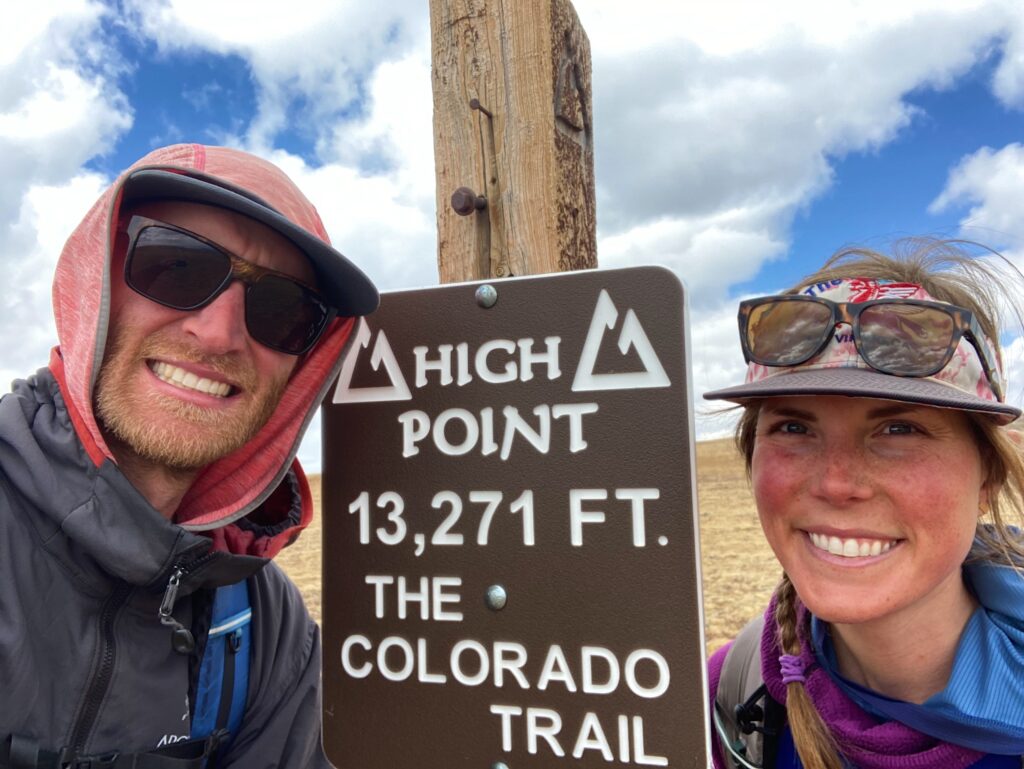 Jeff and Carolyn by the High Point sign on the Colorado Trail