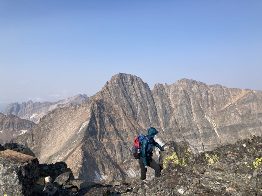 Carolyn looking back at Granite Peak in the Beartooths Range on the Continental Divide Trail
