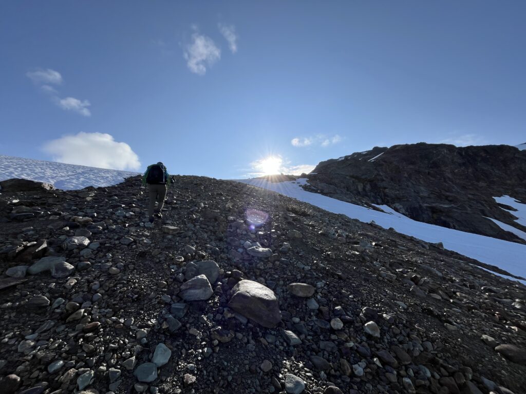 Carolyn hiking uphill in the Glacier Peak Wilderness