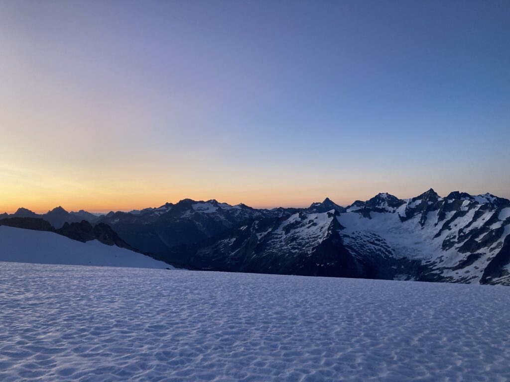 Beautiful sunrise colors in North Cascades National Park on the Eldorado Glacier