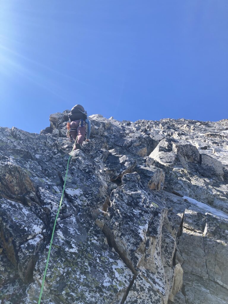 Carolyn leading the climb on Mt. Goode in the North Cascades