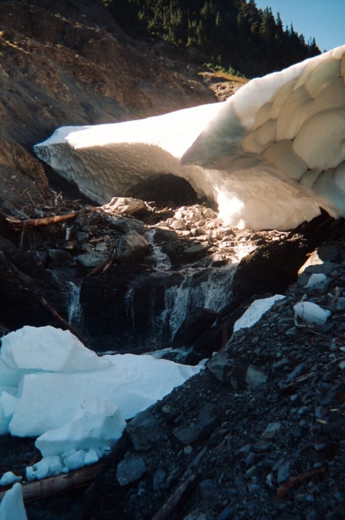 Looking back at the Elwha snow finger in Olympic National Park
