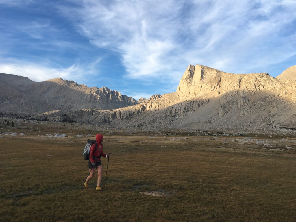 Carolyn hiking through Wright Lakes Basin on the Southern Sierra High Route