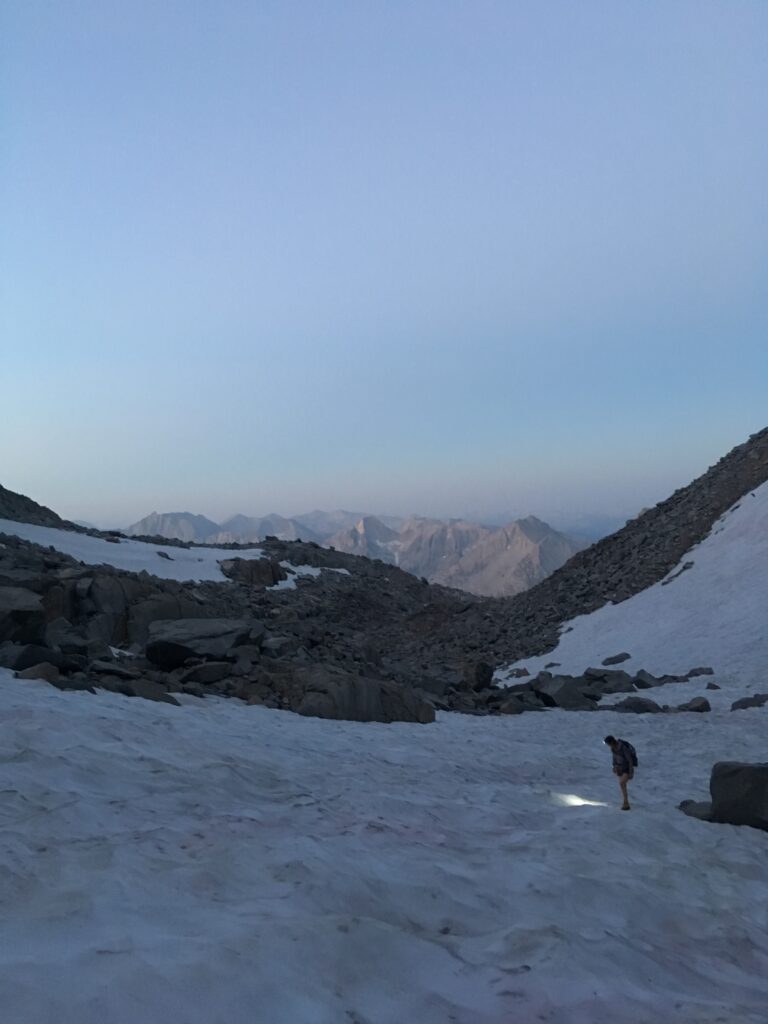 Carolyn hiking up Mt. Sill on the Southern Sierra High Route