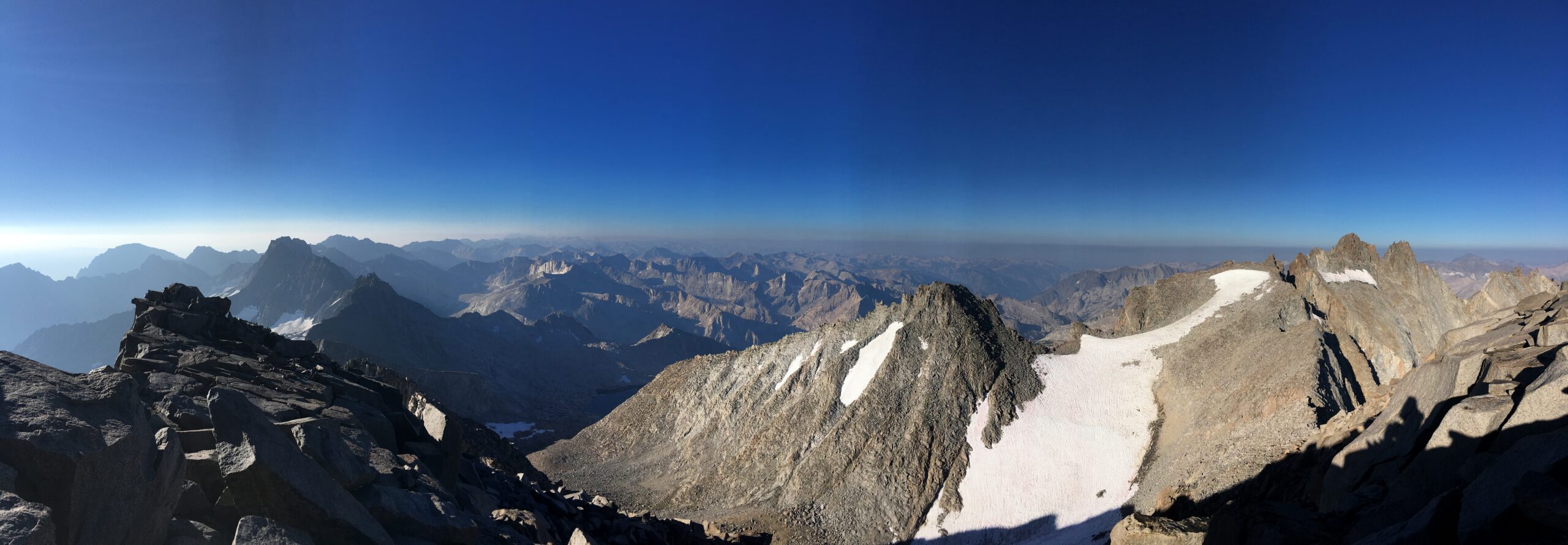 Panoramic view of the High Sierra from the summit of Mount Sill on the Southern Sierra High Route