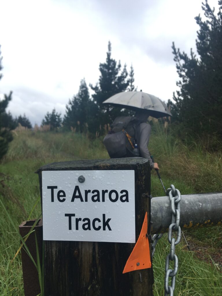 Trail sign for the Te Araroa in rural New Zealand