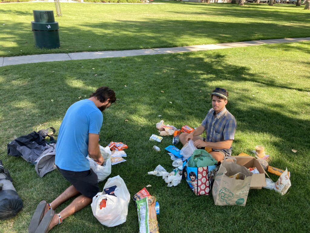 Josh and Sam organizing food before hiking out on the Wind River High Route