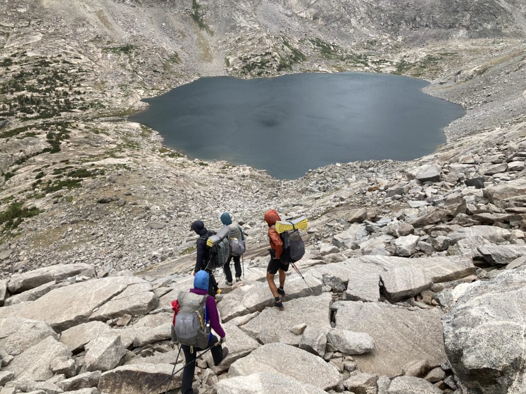 Scrambling down to Bonneville Lakes on the Wind River High Route