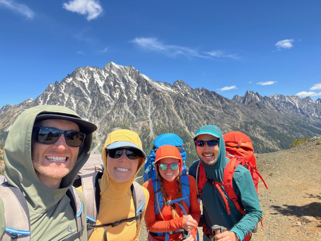 Hikers on Longs Pass in Alpine Lakes Wilderness taking a selfie