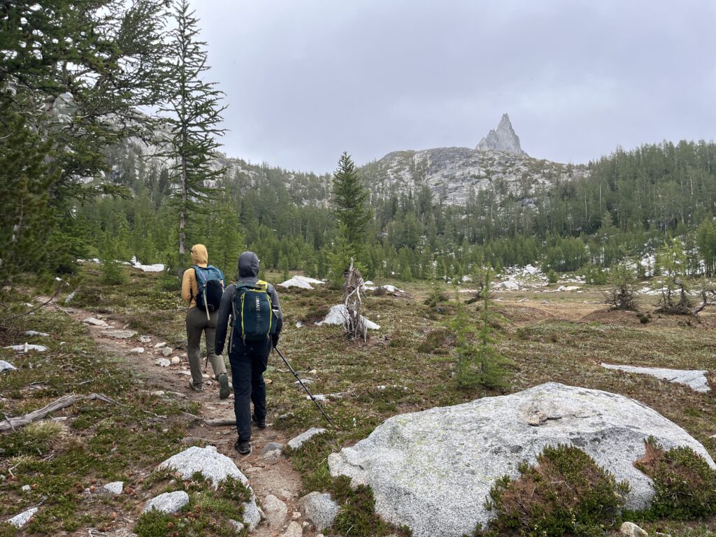 View of Prussik Peak as hikers climb towards Prussik Pass