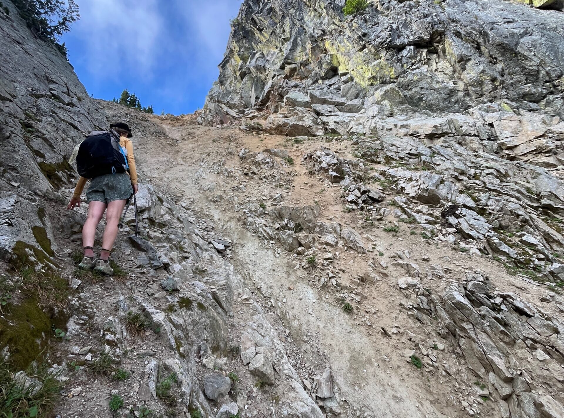 Loose dirt gully on Twisp Mountain in North Cascades of Washington State
