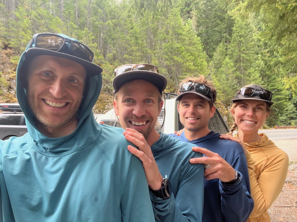 Friends group shot along the Isolation Traverse in the North Cascades, Washington State