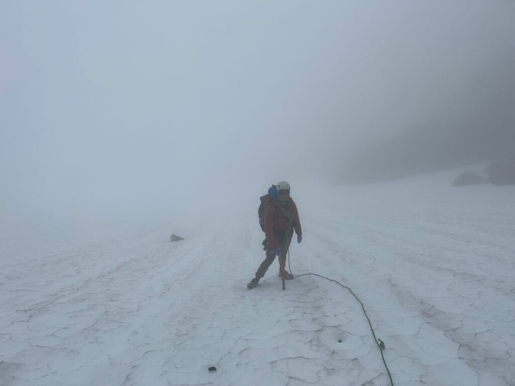 Thick clouds on the Colonial Glacier in the North Cascades along the Isolation Traverse