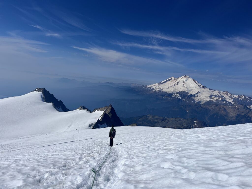 Jeff taking in the views of Mt. Baker from the Sulphide Glacier on Mount Shuksan
