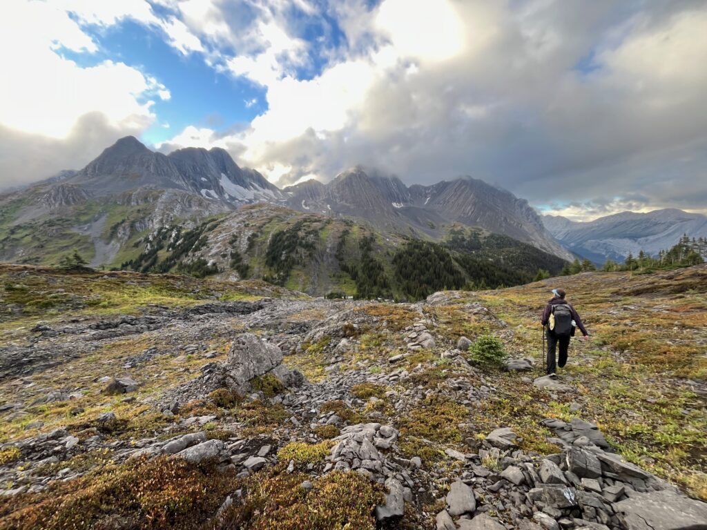 View of the mountains above Aster Lake CG in Peter Lougheed Provincial Park in British Columbia