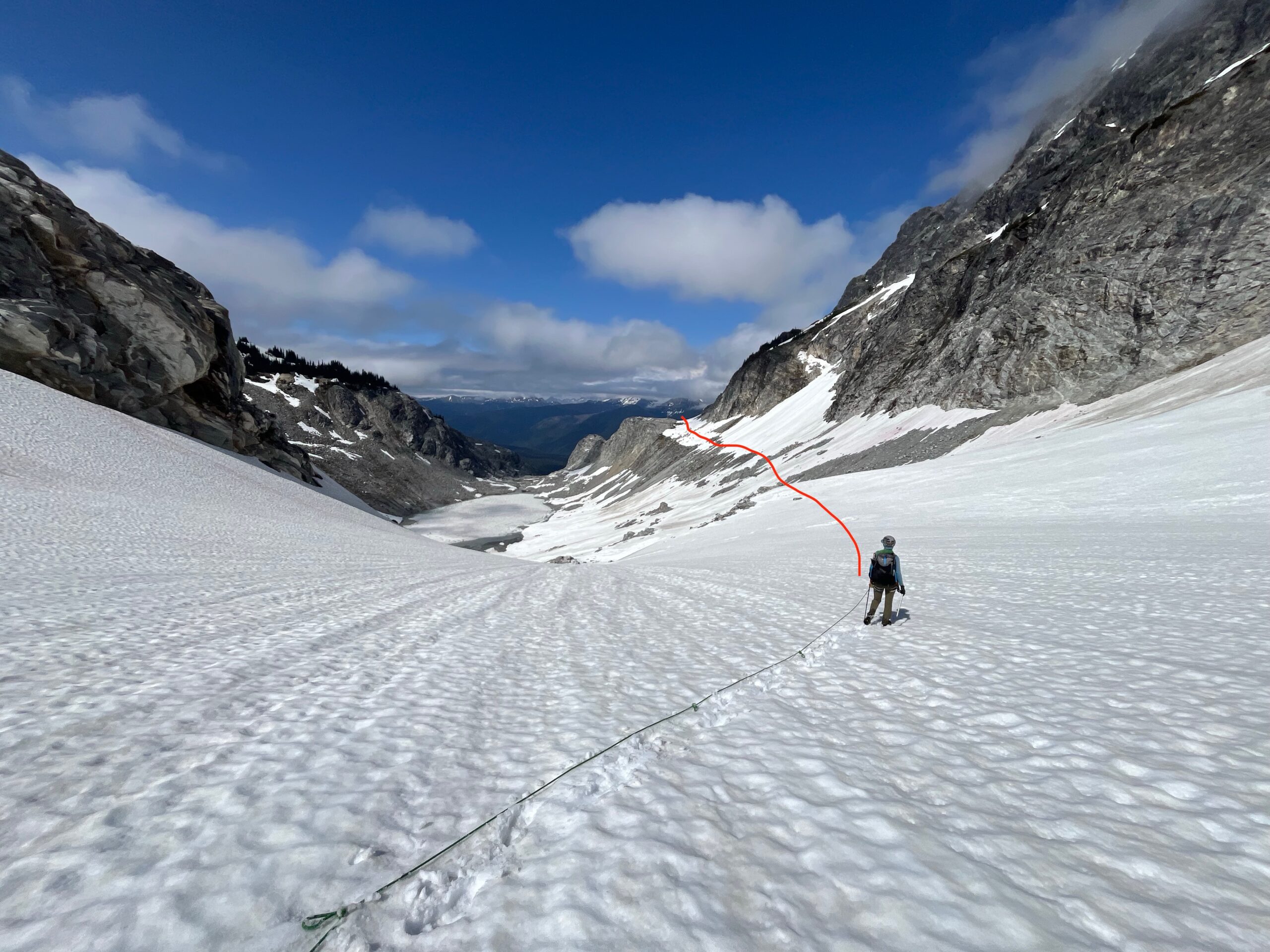 Carolyn hiking on the Honeycomb Glacier in the Glacier Peak Wilderness