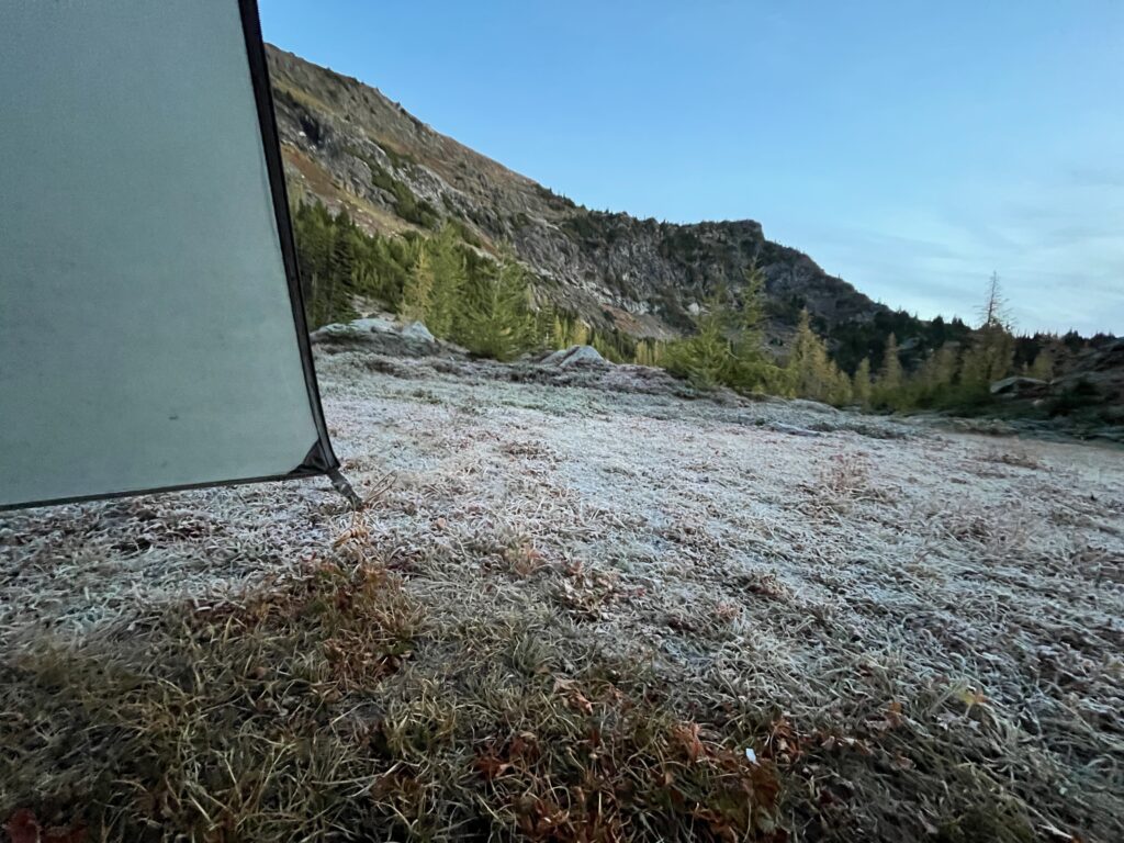 Frosted grass from our tent at Jerry Lakes in North Cascades of Washington State