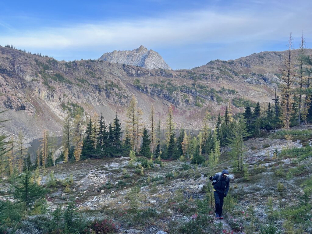Jeff hiking with Jack Mountain in the background in the North Cascades of Washington State