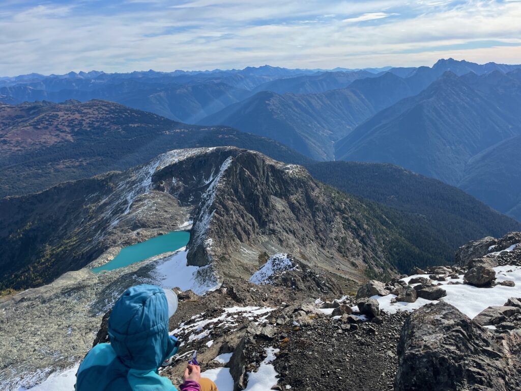 Carolyn enjoying the views from Crater Peak in the North Cascades of Washington State