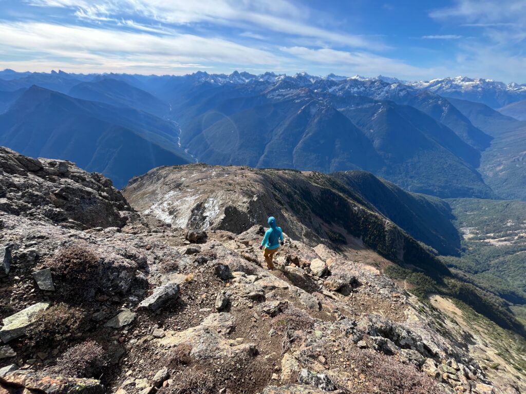 Carolyn starting the hike down from the summit of Crater Peak in Washington State