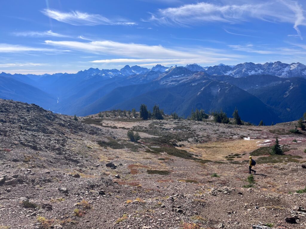 Jeff hiking down the Crater Peak trail